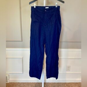 Nicole Miller linen pants navy 6 utility wide leg sailor nautical career office